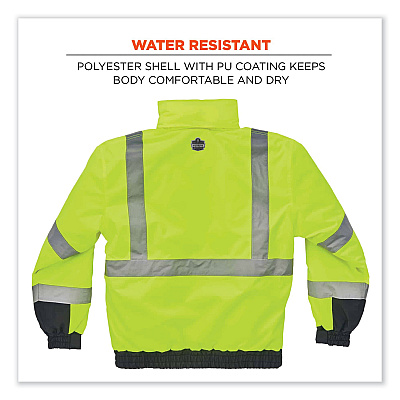 ergodyne GloWear 8377 Class 3 Hi-Vis Quilted Bomber Jacket, Lime, 4X-Large (EGO25628)