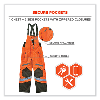 ergodyne GloWear 8928 Class E Hi-Vis Insulated Bibs, Small, Orange (EGO25632)