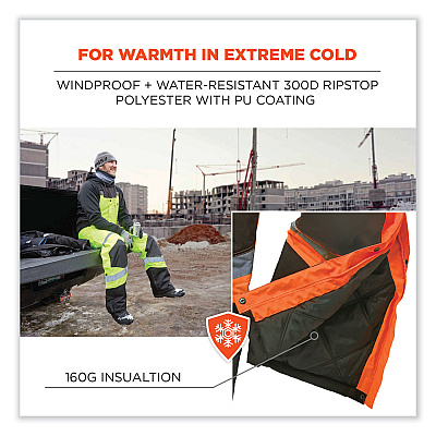 ergodyne GloWear 8928 Class E Hi-Vis Insulated Bibs, 5X-Large, Orange (EGO25639)