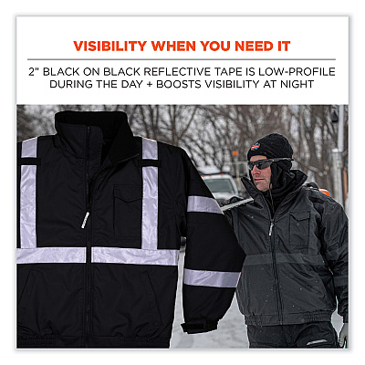 ergodyne GloWear 8377EV Non-Certified Hi-Vis Quilted Bomber Jacket, Black, X-Large (EGO25645)