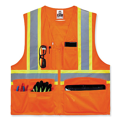 ergodyne GloWear 8235ZX Class 2 Two-Tone X-Back Vest, Polyester, Small/Medium, Orange (EGO26183)