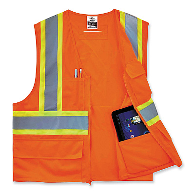 ergodyne GloWear 8235ZX Class 2 Two-Tone X-Back Vest, Polyester, 2X-Large/3X-Large, Orange (EGO26187)
