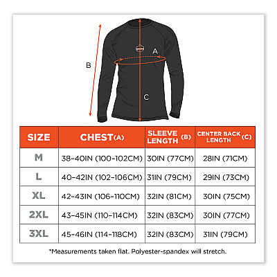 ergodyne N-Ferno 6436 Long Sleeve Lightweight Base Layer Shirt, 2X-Large, Black (EGO40236)