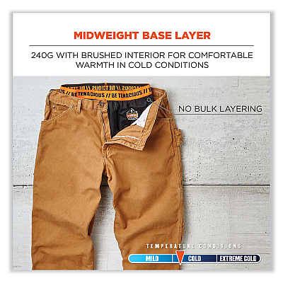 ergodyne N-Ferno 6480 Midweight Base Layer Pants - 240 g, Medium, Black (EGO40803)