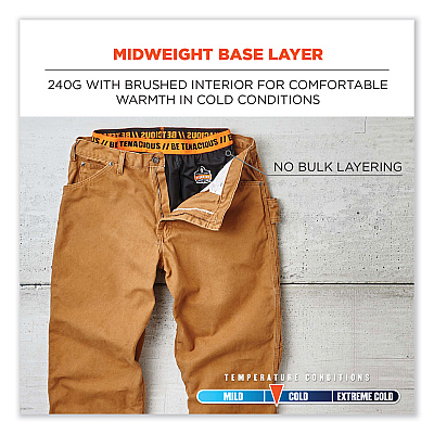 ergodyne N-Ferno 6480 Midweight Base Layer Pants - 240 g, X-Large, Black (EGO40805)