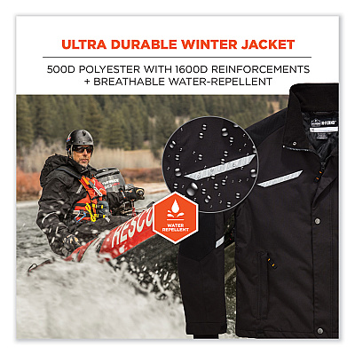 ergodyne N-Ferno 6466 Thermal Jacket with 500D Nylon Shell, Small, Black (EGO41112)
