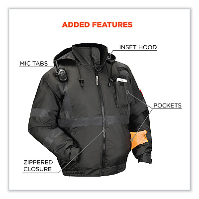ergodyne GloWear 8377EV Non-Certified Hi-Vis Quilted Bomber Jacket, Black, X-Large (EGO25645)