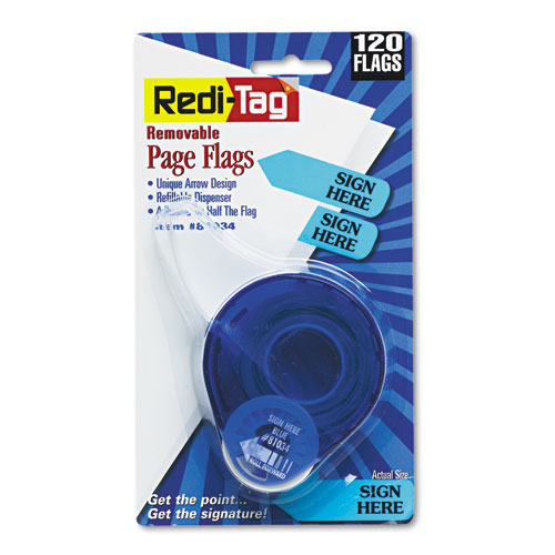 Redi-Tag Arrow Message Page Flags in Dispenser, "Sign Here", Blue, 120 Flags/Dispenser (81034)