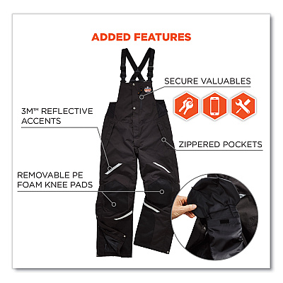 ergodyne N-Ferno 6471 Thermal Bibs with 500D Nylon Shell, Small, Black (EGO41212)