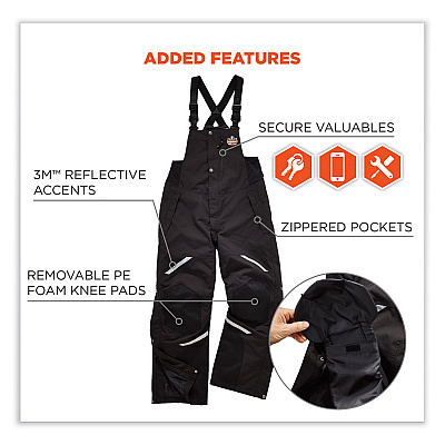 ergodyne N-Ferno 6471 Thermal Bibs with 500D Nylon Shell, X-Large, Black (EGO41215)
