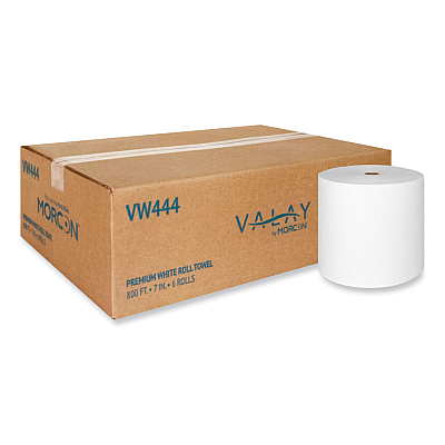 Morcon Tissue Valay Proprietary Roll Towels, 1-Ply, 7" x 800 ft, White, 6 Rolls/Carton (MORVW444)