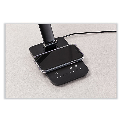 Safco Vamp LED Wireless Charging Lamp, Multi-pivot Neck, 16.75" High, Black (SAF1009BL)