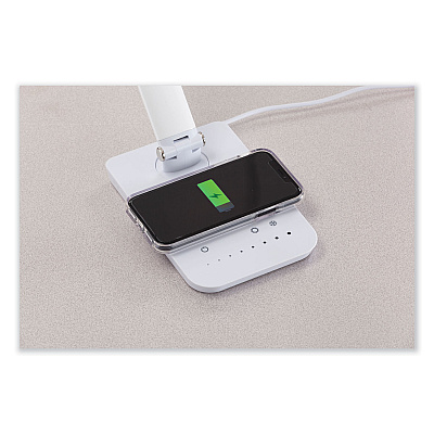 Safco Vamp LED Wireless Charging Lamp, Multi-pivot Neck, 16.75" High, White (SAF1009WH)