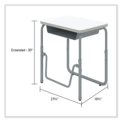 Safco AlphaBetter 2.0 Height-Adjustable Student Desk with Pendulum Bar and Book Box, 27.75 x 19.75 x 22 to 30, Dry Erase (SAF1222DE)