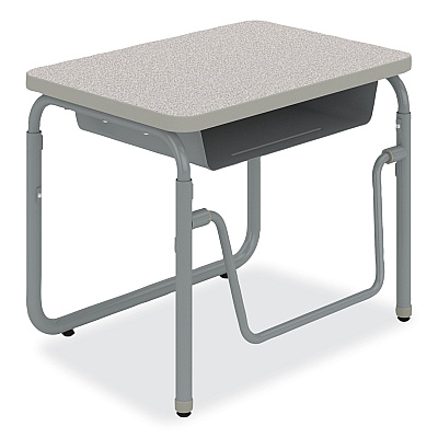 Safco AlphaBetter 2.0 Height-Adjustable Student Desk with Pendulum Bar and Book Box, 27.75" x 19.75" x 22" to 30", Pebble Gray (SAF1222GR)