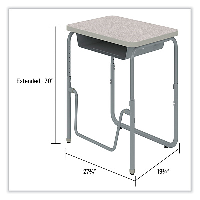 Safco AlphaBetter 2.0 Height-Adjustable Student Desk with Pendulum Bar and Book Box, 27.75" x 19.75" x 22" to 30", Pebble Gray (SAF1222GR)