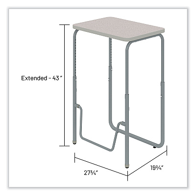 Safco AlphaBetter 2.0 Height-Adjustable Student Desk with Pendulum Bar, 27.75" x 19.75" x 29" to 43", Pebble Gray (SAF1223GR)