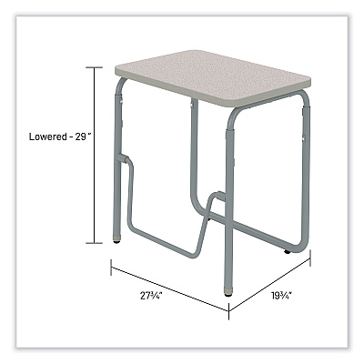 Safco AlphaBetter 2.0 Height-Adjustable Student Desk with Pendulum Bar, 27.75" x 19.75" x 29" to 43", Pebble Gray (SAF1223GR)
