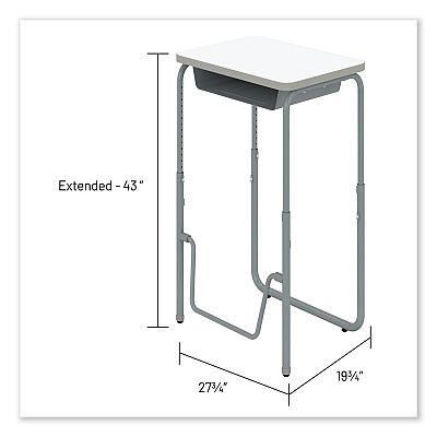 Safco AlphaBetter 2.0 Height-Adjustable Student Desk with Pendulum Bar and Book Box, 27.75 x 19.75 x 29 to 43, Dry Erase (SAF1224DE)