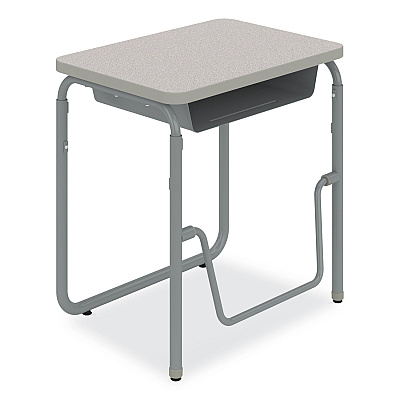 Safco AlphaBetter 2.0 Height-Adjustable Student Desk with Pendulum Bar and Book Box, 27.75 x 19.75 x 29 to 43, Pebble Gray (SAF1224GR)