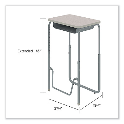 Safco AlphaBetter 2.0 Height-Adjustable Student Desk with Pendulum Bar and Book Box, 27.75 x 19.75 x 29 to 43, Pebble Gray (SAF1224GR)