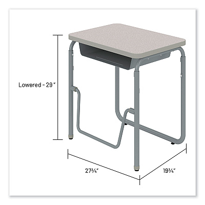 Safco AlphaBetter 2.0 Height-Adjustable Student Desk with Pendulum Bar and Book Box, 27.75 x 19.75 x 29 to 43, Pebble Gray (SAF1224GR)