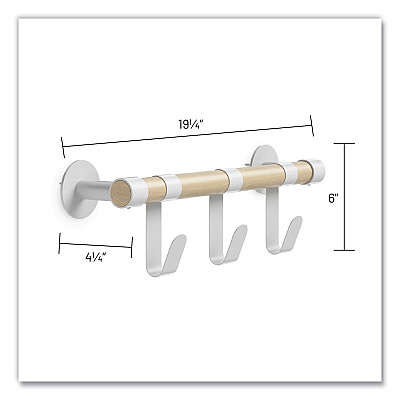 Safco Resi Coat Wall Rack, 3 Hook, 19.75w x 4.25d x 6h, White (SAF4263WH)