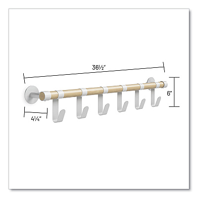 Safco Resi Coat Wall Rack, 6 Hook, 36.25w x 4.25d x 6h, White (SAF4264WH)