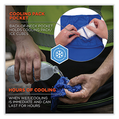 ergodyne Chill-Its 6482 Cooling Neck Gaiter Bandana Pocket Kit, Polyester/Spandex, Small/Medium, Blue (EGO42135)