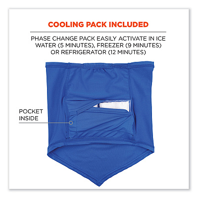 ergodyne Chill-Its 6482 Cooling Neck Gaiter Bandana Pocket Kit, Polyester/Spandex, Small/Medium, Blue (EGO42135)