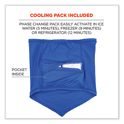 ergodyne Chill-Its 6482 Cooling Neck Gaiter Bandana Pocket Kit, Polyester/Spandex, Large/X-Large, Blue (EGO42136)