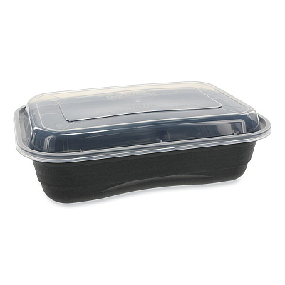 Pactiv Evergreen EarthChoice Versa2Go Microwaveable Container, 36 oz, 8.4 x 5.6 x 2, Black/Clear, Plastic, 150/Carton (PCTNV2GRT3688B)