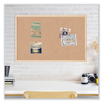 U Brands Cork Bulletin Board, 47 x 35, Tan Surface, Birch Wood Frame (UBR003U0001)