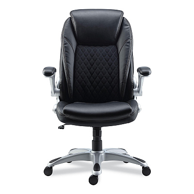 Alera Leithen Bonded Leather Midback Chair, Supports Up to 275 lb, Black Seat/Back, Silver Base (ALELT4249)