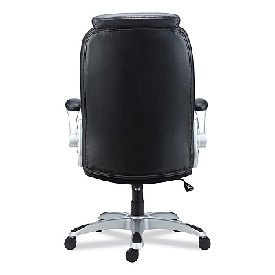 Alera Leithen Bonded Leather Midback Chair, Supports Up to 275 lb, Black Seat/Back, Silver Base (ALELT4249)