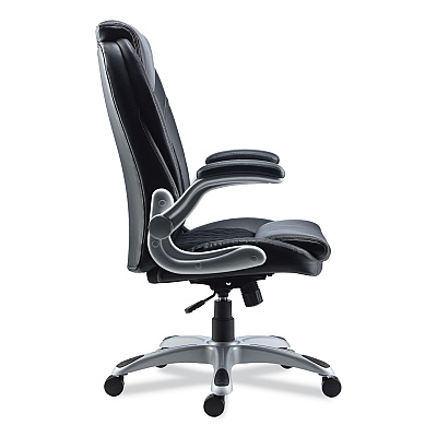 Alera Leithen Bonded Leather Midback Chair, Supports Up to 275 lb, Black Seat/Back, Silver Base (ALELT4249)
