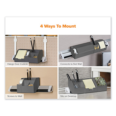 Bostitch Konnect Desk Organizer and Cable Management Nine-Piece Kit, Plastic, Gray (KTCKIT2GRAY)