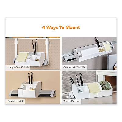 Bostitch Konnect Desk Organizer and Cable Management 12-Piece Kit, Plastic, White (KTCKIT3WHITE)