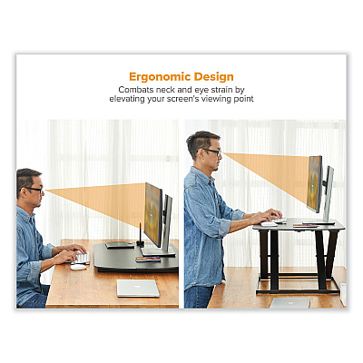 Bostitch Manual Height Adjustable Standing Desk Converter, 22.05" x 31.34" x 1.26" to 15.75", Black (STND3122BK)