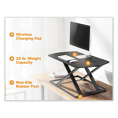 Bostitch Manual Height Adjustable Standing Desk Converter, 22.05" x 31.34" x 1.26" to 15.75", Black (STND3122BK)