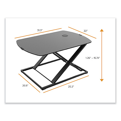 Bostitch Manual Height Adjustable Standing Desk Converter, 22.05" x 31.34" x 1.26" to 15.75", Black (STND3122BK)