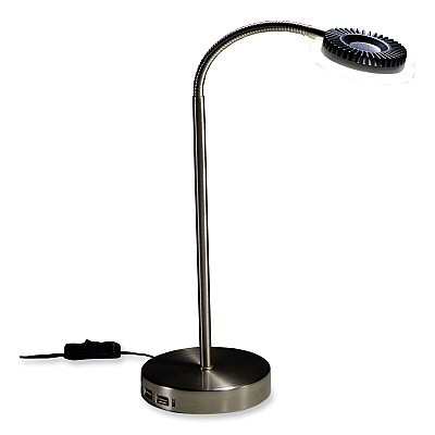 BLACK+DECKER PureOptics LED Adjustable Gooseneck Desk Lamp with Two USB Ports, 14.12" High, Silver Base (VLED625D)
