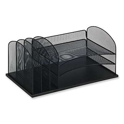 Safco Onyx Desk Organizer with Three Horizontal and Three Upright Sections, Letter Size Files, 19.25 x11.5 x 8.25, Blue (SAF3254BU)
