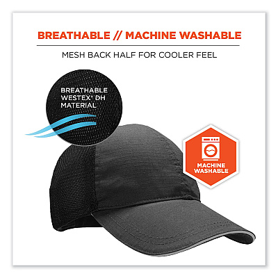 ergodyne Skullerz 8946 Baseball Cap, Cotton/Polyester, One Size Fits Most, Black (EGO23400)