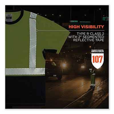ergodyne GloWear 8283BK Class 2 Lightweight Performance Hi-Vis T-Shirt, Polyester, Small, Lime (EGO23502)