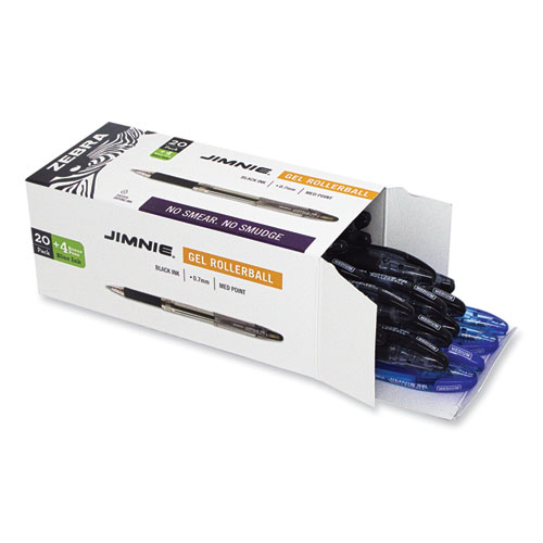 Zebra Jimnie Gel Pen Value Pack, Stick, Medium 0.7 mm, Black Ink, Smoke Barrel, 24/Box (14410)