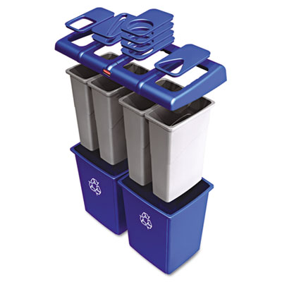 Rubbermaid Commercial Glutton Recycling Station, Four-Stream, 92 gal, Plastic, Blue (RCP1792372)