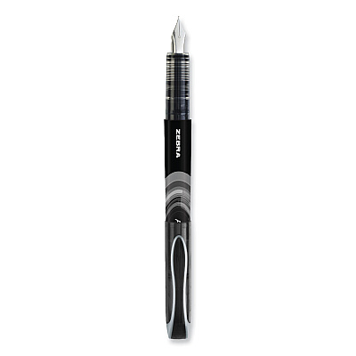 Zebra Fountain Pen, Fine 0.6 mm, Black Ink, Black/Gray Barrel, 12/Pack (ZEB48310)