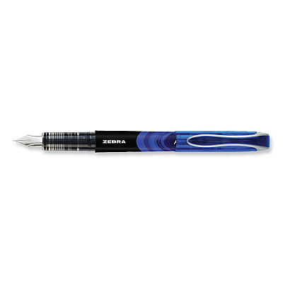 Zebra Fountain Pen, Fine 0.6 mm, Blue Ink, Black/Blue Barrel, 12/Pack (ZEB48320)