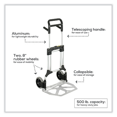Safco Stow-Away Heavy-Duty Hand Truck, 500 lb Capacity, 23 x 24 x 50, Aluminum (SAF4055NC)